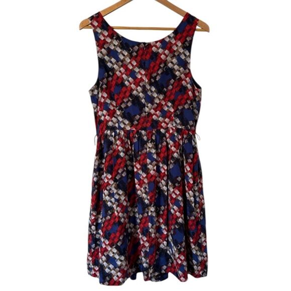 Trina Turk Silk Plaid Fit & Flare Dress Szโ 10 Multicolor Sleeveless Scoop Neck - Picture 4 of 9